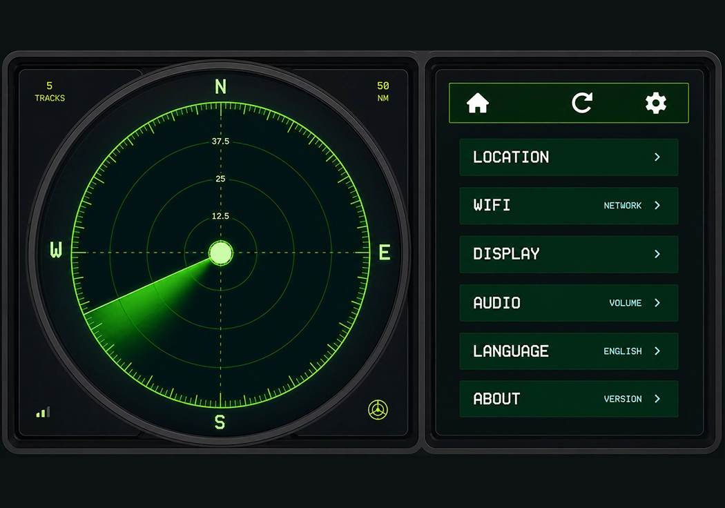 Vulcan Desktop Radar plane tracker powered on after simple on-device set-up