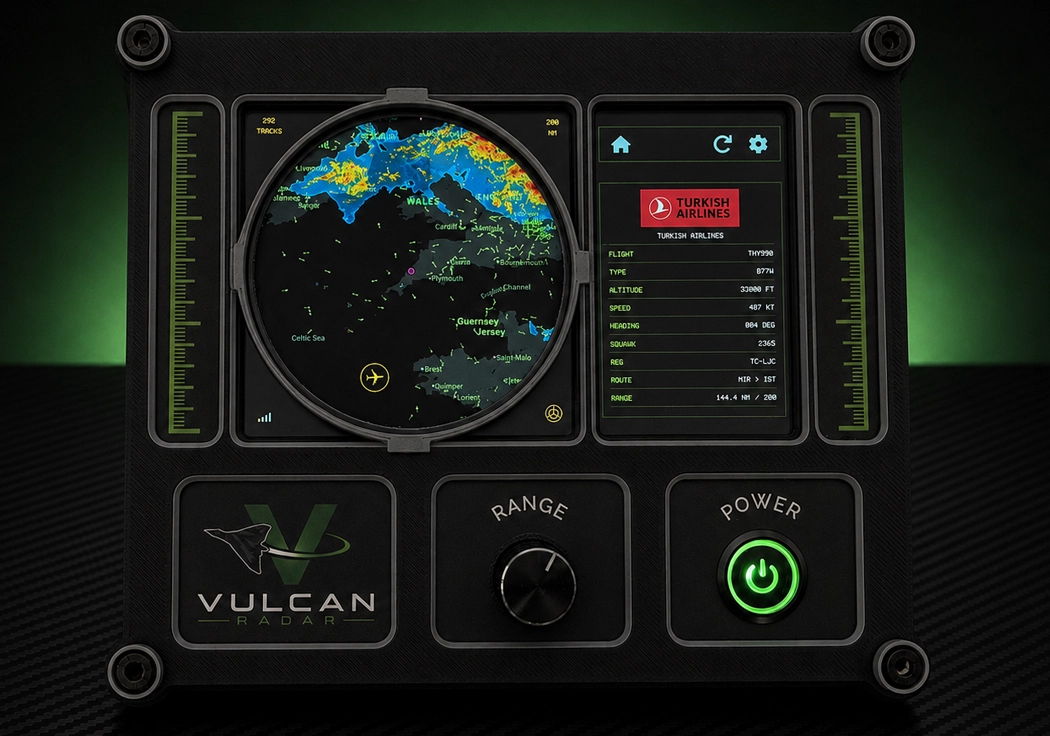 Vulcan Desktop Radar med live væroverlegg og flyspor på kartet